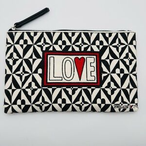 Brighton LOVE Cosmetic Pouch Black White Geometric Canvas Travel Case
